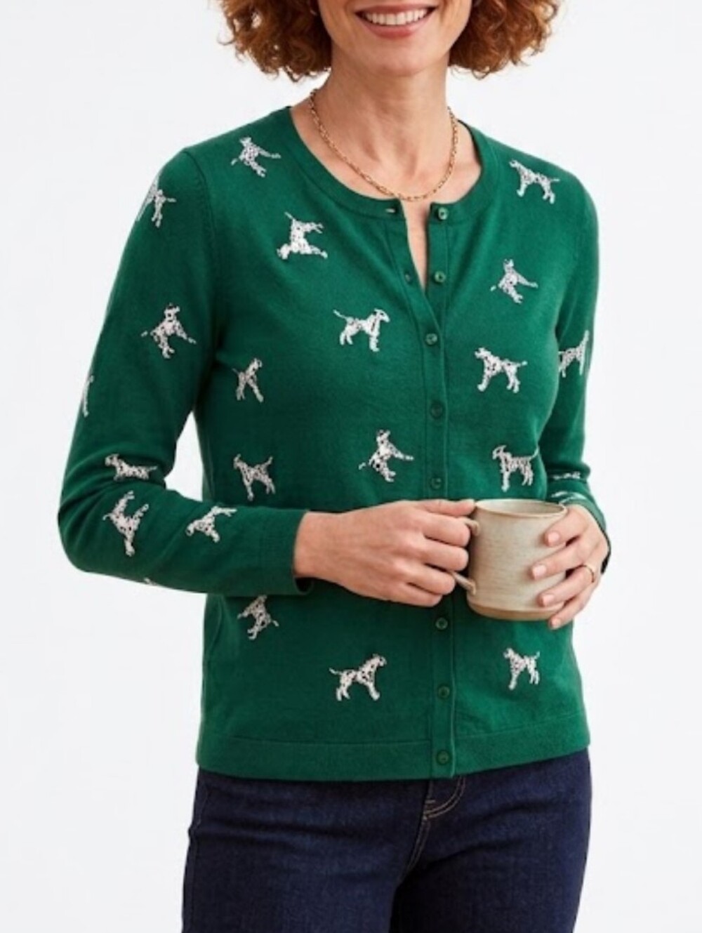 Talbots Petites Forest Green Dalmatian Print Cardigan Medium